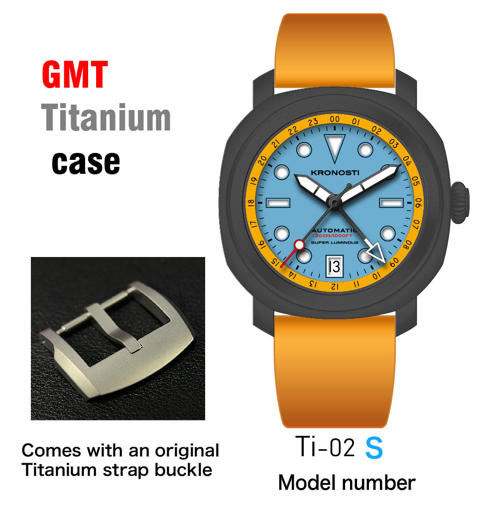 KRONOSTi black Titanium Voyager Horizon Dive GMT Watch Rubber strap