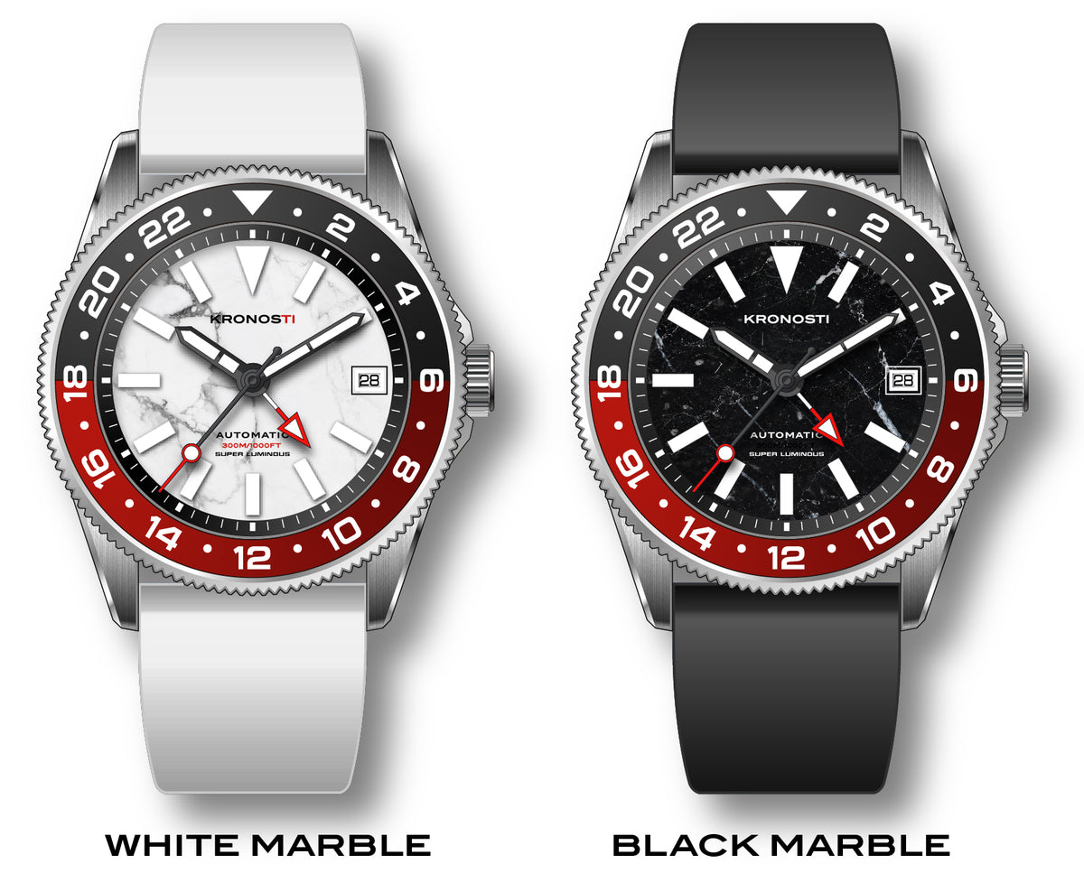 KRONOSTI STRATA GMT – 300m Titanium Automatic GMT Watch with Natural Marble Dial