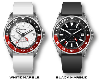 KRONOSTI STRATA GMT – 300m Titanium Automatic GMT Watch with Natural Marble Dial