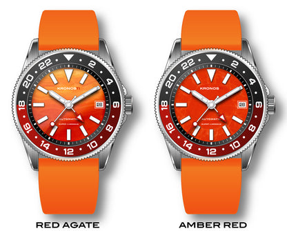 KRONOSTI STRATA GMT – 300m Titanium Automatic GMT Watch with Red agate or Amber red Dial