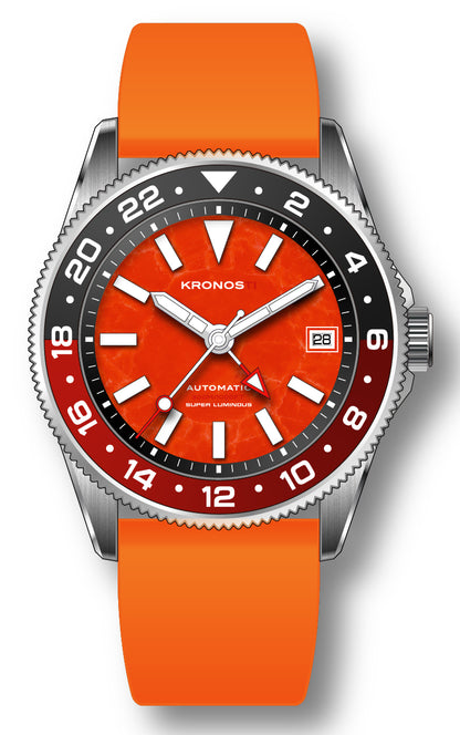 KRONOSTI STRATA GMT – 300m Titanium Automatic GMT Watch with Red agate or Amber red Dial