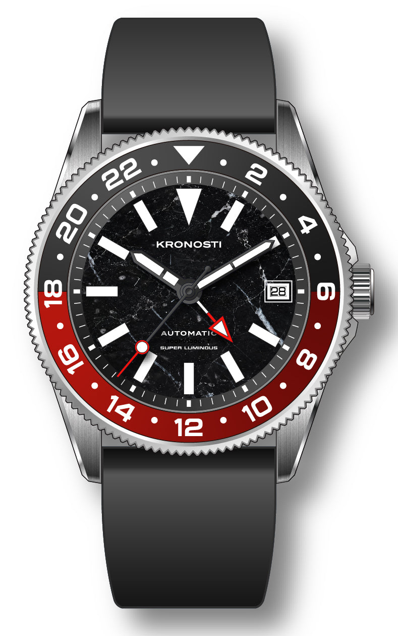 KRONOSTI STRATA GMT – 300m Titanium Automatic GMT Watch with Natural Marble Dial