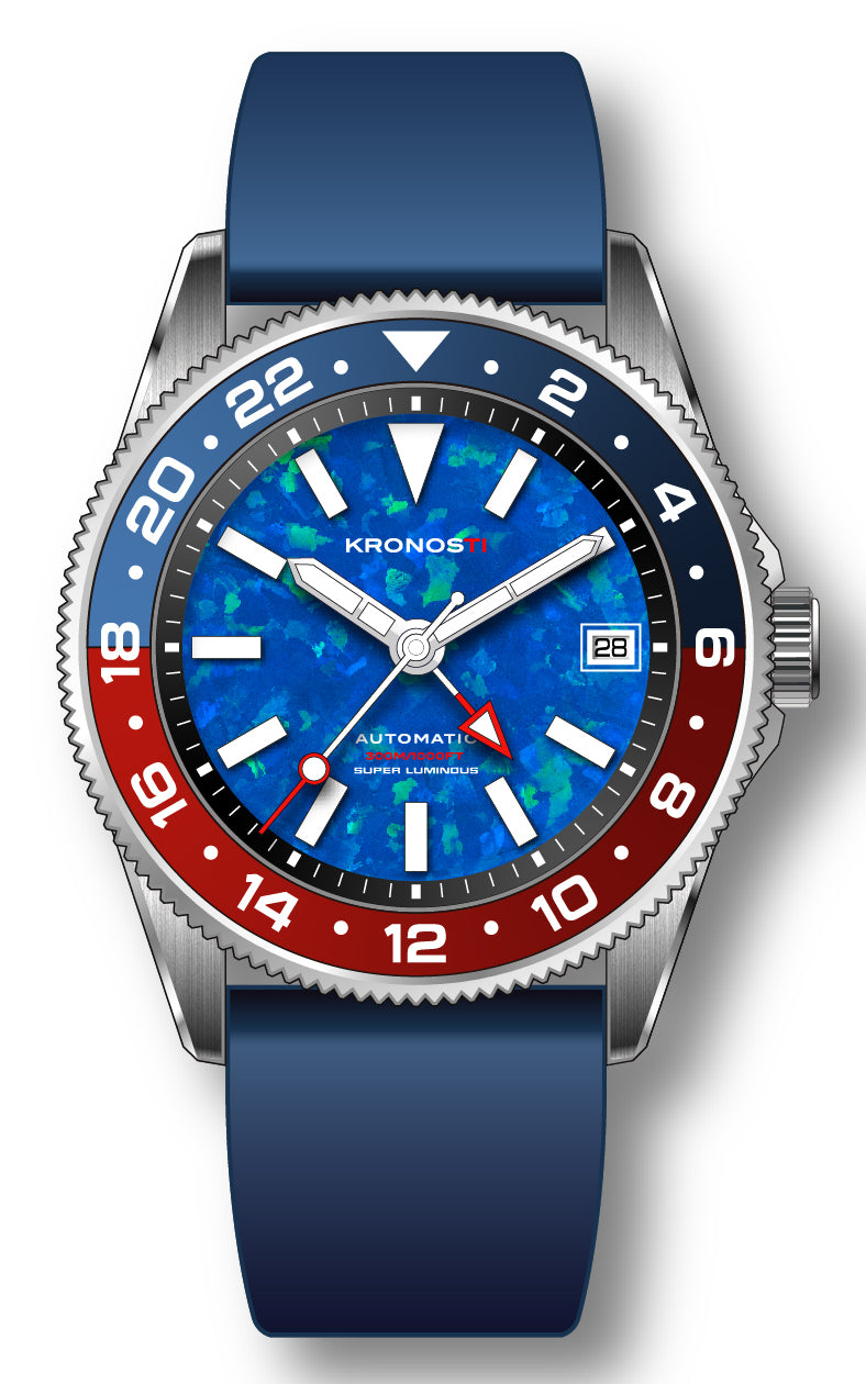 KRONOSTI STRATA GMT – 300m Titanium Automatic GMT Watch with Caribbean Opal, Turquoise, or Lapis Lazuli Dial