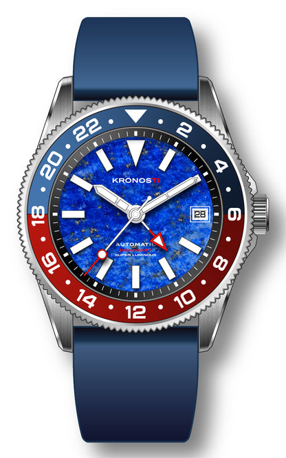 KRONOSTI STRATA GMT – 300m Titanium Automatic GMT Watch with Caribbean Opal, Turquoise, or Lapis Lazuli Dial