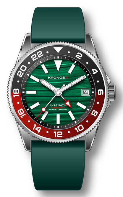 KRONOSTI STRATA GMT – 300m Titanium Automatic GMT Watch with Malachite or Tiger eye Dial