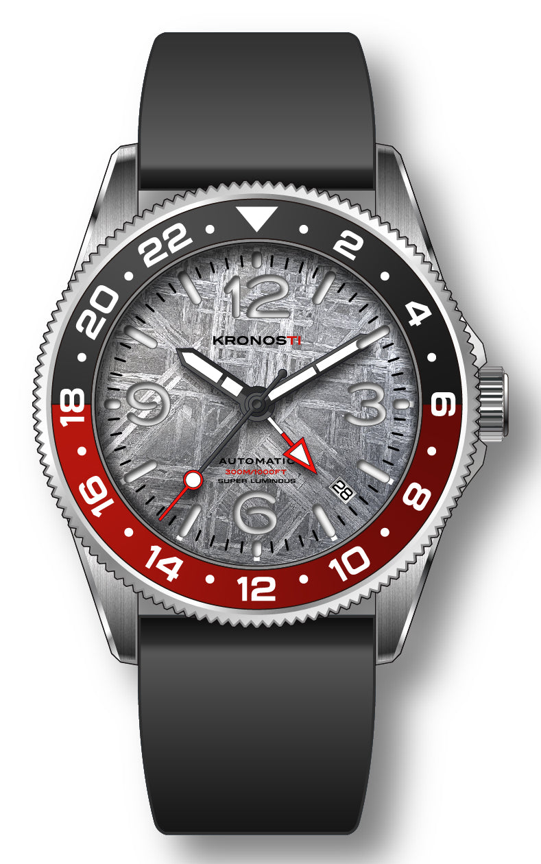 KRONOSTI STRATA GMT – 300m Titanium Automatic GMT Watch with METEORITE DIAL Dial