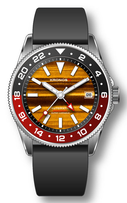 KRONOSTI STRATA GMT – 300m Titanium Automatic GMT Watch with Malachite or Tiger eye Dial