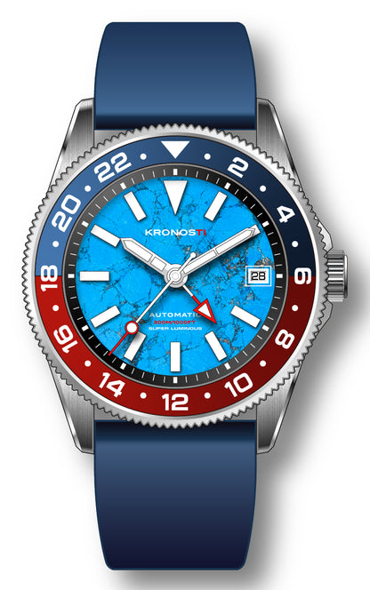 KRONOSTI STRATA GMT – 300m Titanium Automatic GMT Watch with Caribbean Opal, Turquoise, or Lapis Lazuli Dial