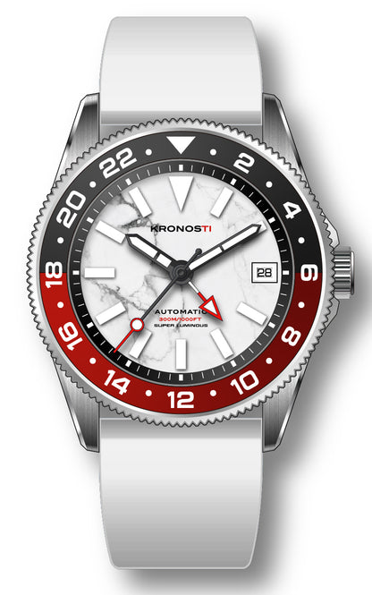 KRONOSTI STRATA GMT – 300m Titanium Automatic GMT Watch with Natural Marble Dial