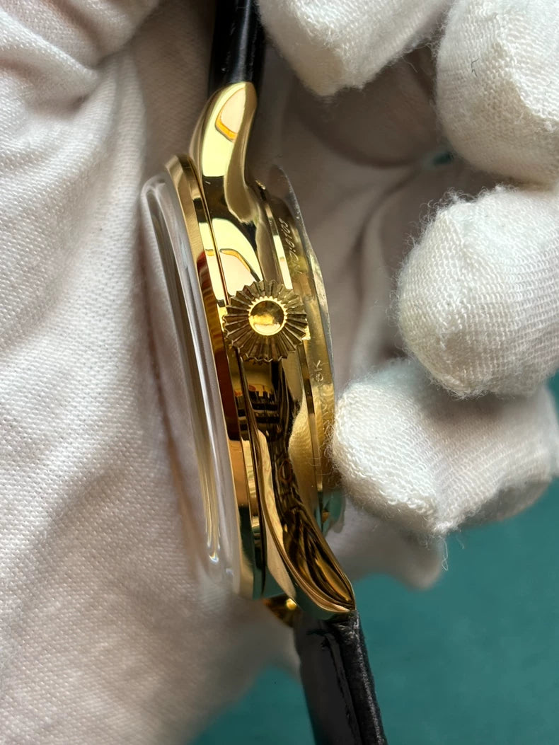 Swiss Luxury Watch: 18K Gold Case, Mother-of-Pearl Sub-Dial & Rotating Globe, Precision Automatic Movement with Dual Rotors