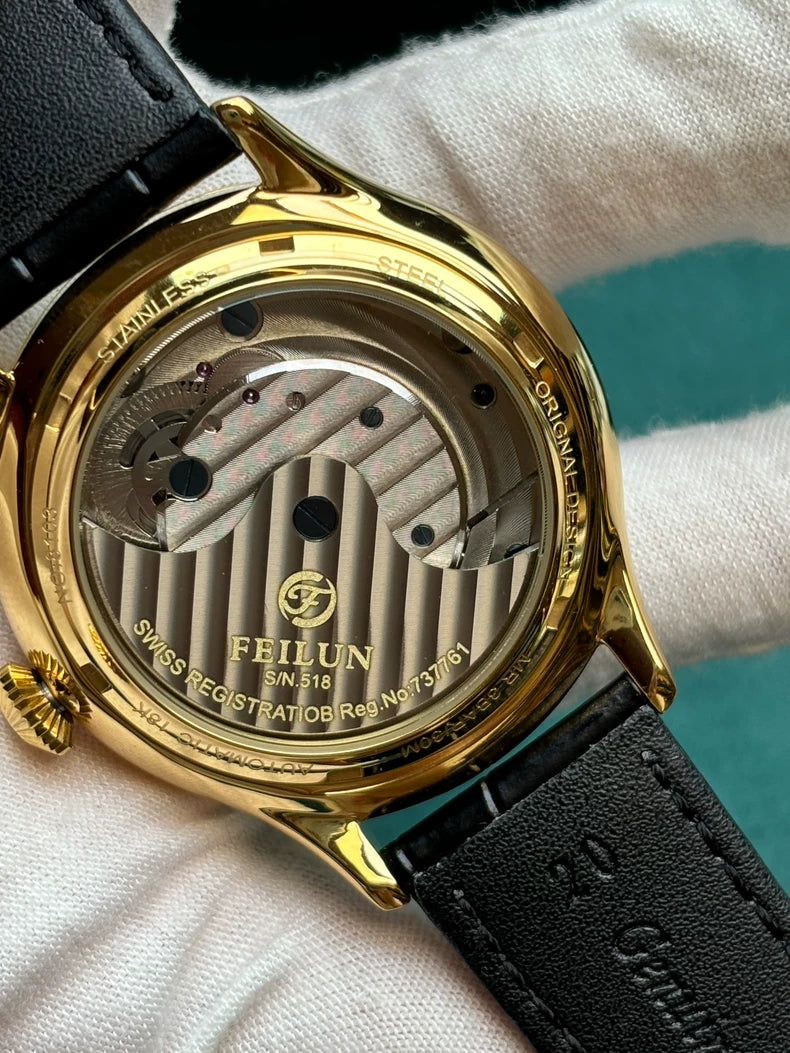 Swiss Luxury Watch: 18K Gold Case, Mother-of-Pearl Sub-Dial & Rotating Globe, Precision Automatic Movement with Dual Rotors