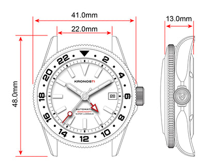 KRONOSTI STRATA GMT – 300m Titanium Automatic GMT Watch with Red agate or Amber red Dial